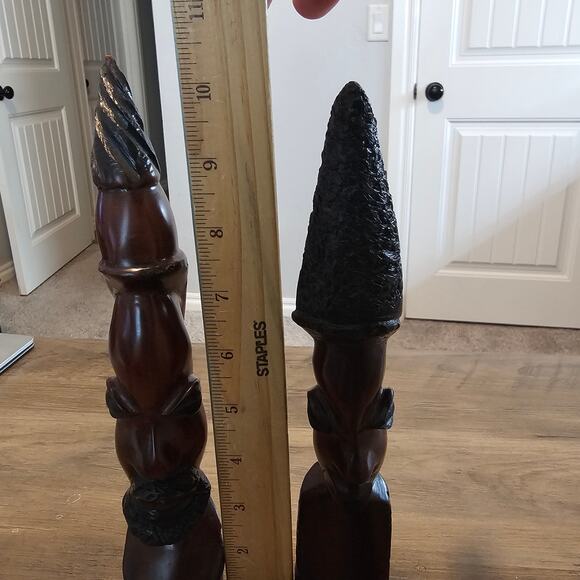 Vintage African Couple Carved Bust Wood Art Statues Handcrafted Tribal 10" - Picture 15 of 16